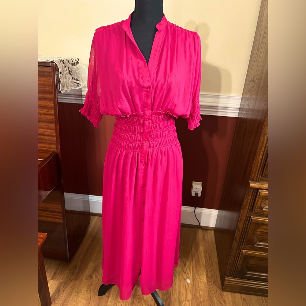 Zara Magenta Ruched Waist Midi Dress M